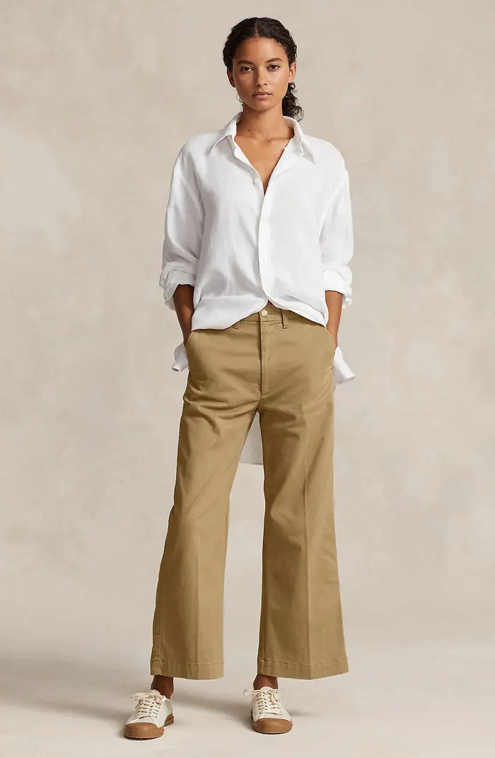 Polo Ralph Lauren Stretch Cotton Twill Wide Leg Crop Pants | Nordstrom | Nordstrom