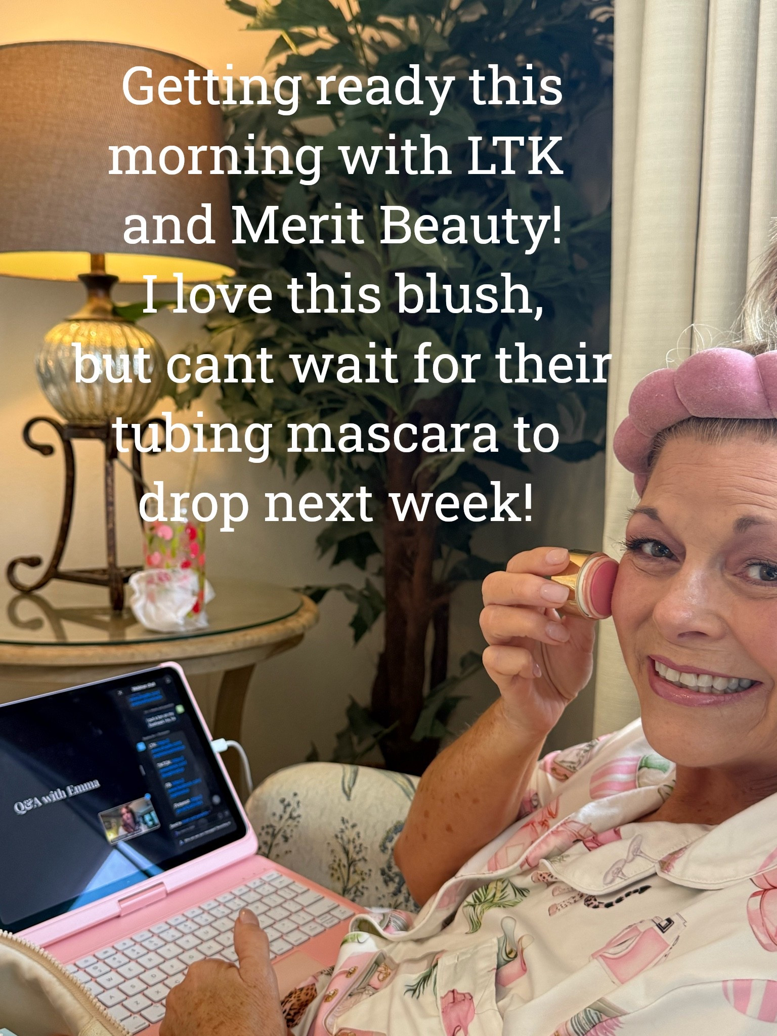 Getting ready with my friends from LTK and Merit Beauty. 💕
I'm so excited that I was picked to attend the Master Class with LTK and Merit Beauty this morning. Merit Beauty has the best blush! I use it ever day. My shade is Stockholm, but they have a ton of beautiful shades. Merit is not only great and so easy to use, but they are a clean makeup company. No chemicals or dyes or harmful things to put on your skin every day. Check them out!
So good! « #Itk #meritbeauty #blush #cleanbeautyl

#LTKgrwm #LTKOver40 #LTKdayinmylife