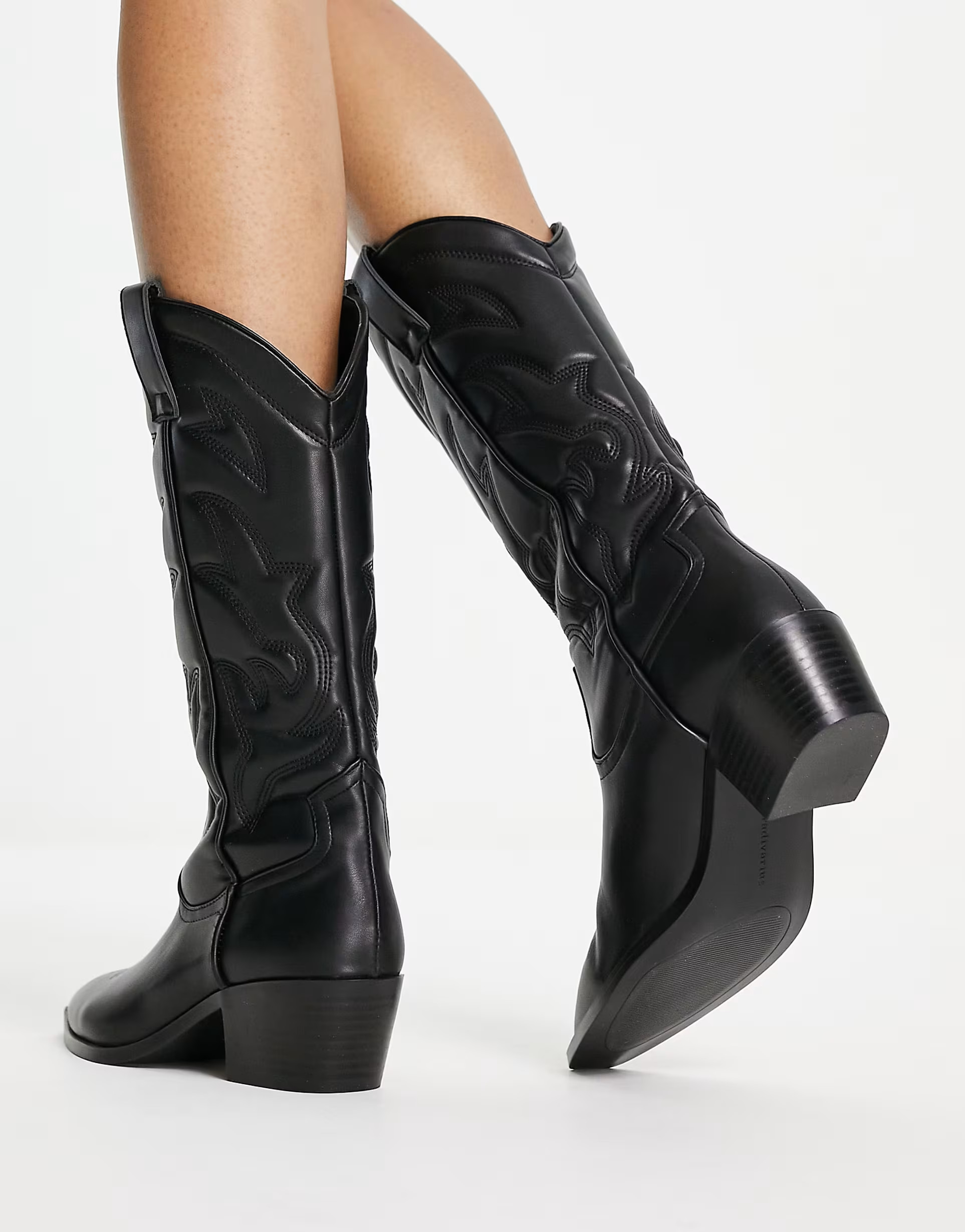 Stradivarius knee high Western boots in black | ASOS (Global)