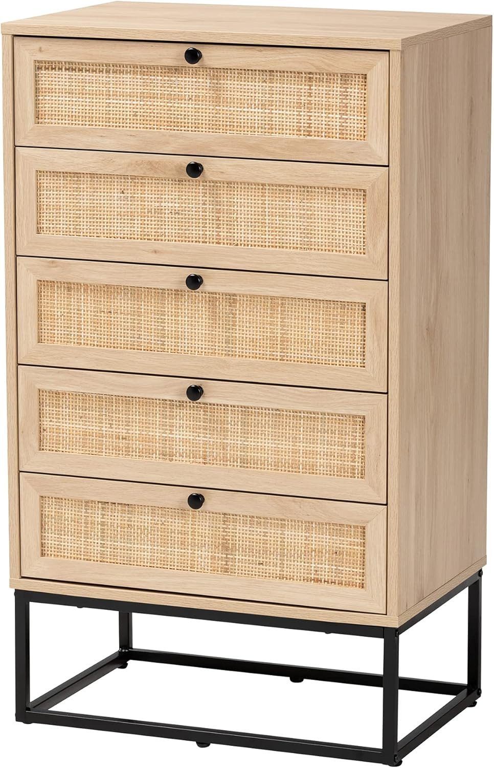 Baxton Studio Amelia Storage Cabinet, 5-Drawer, Natural Brown/Black | Amazon (US)