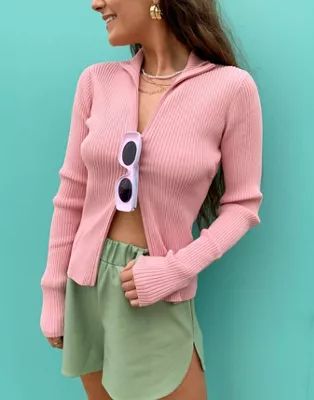 Weekday Ryan zip cardigan in pink | ASOS (Global)