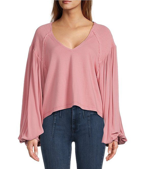 Kathy V-Neck Long Sleeve Knit Top | Dillard's