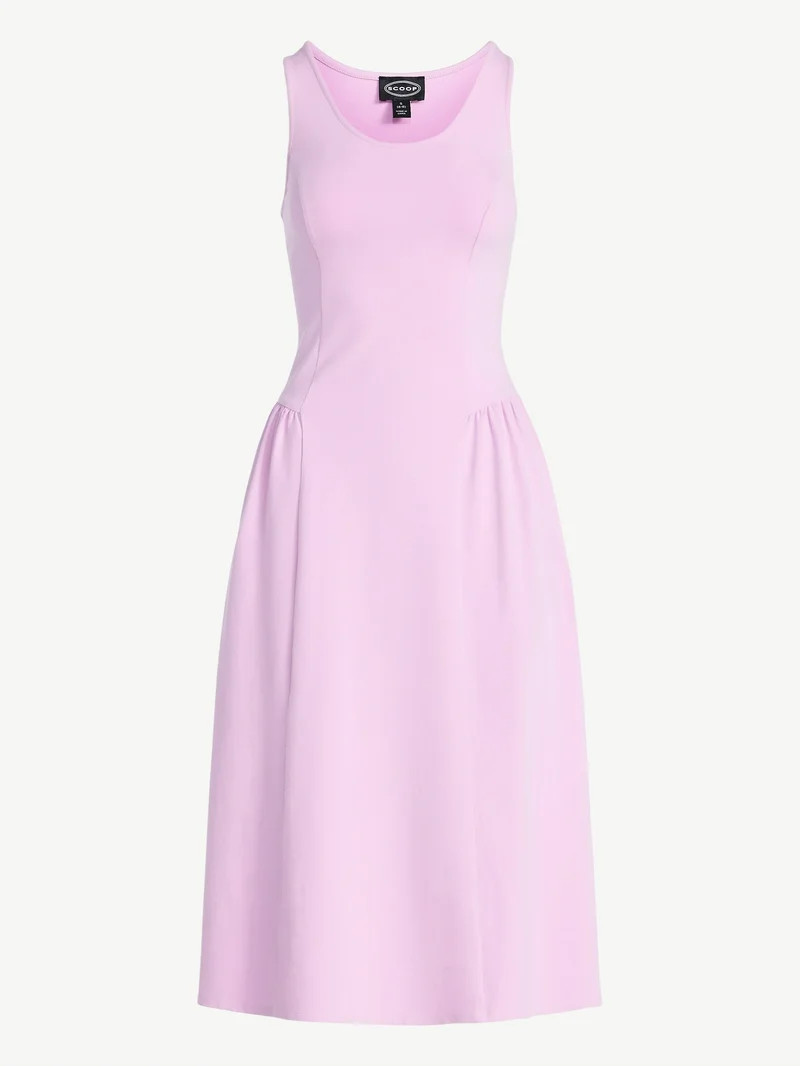 Scoop Women's and Women's Plus Stretch Cotton Blend Midi Basque Dress, Sizes XS-4X | Walmart (US)