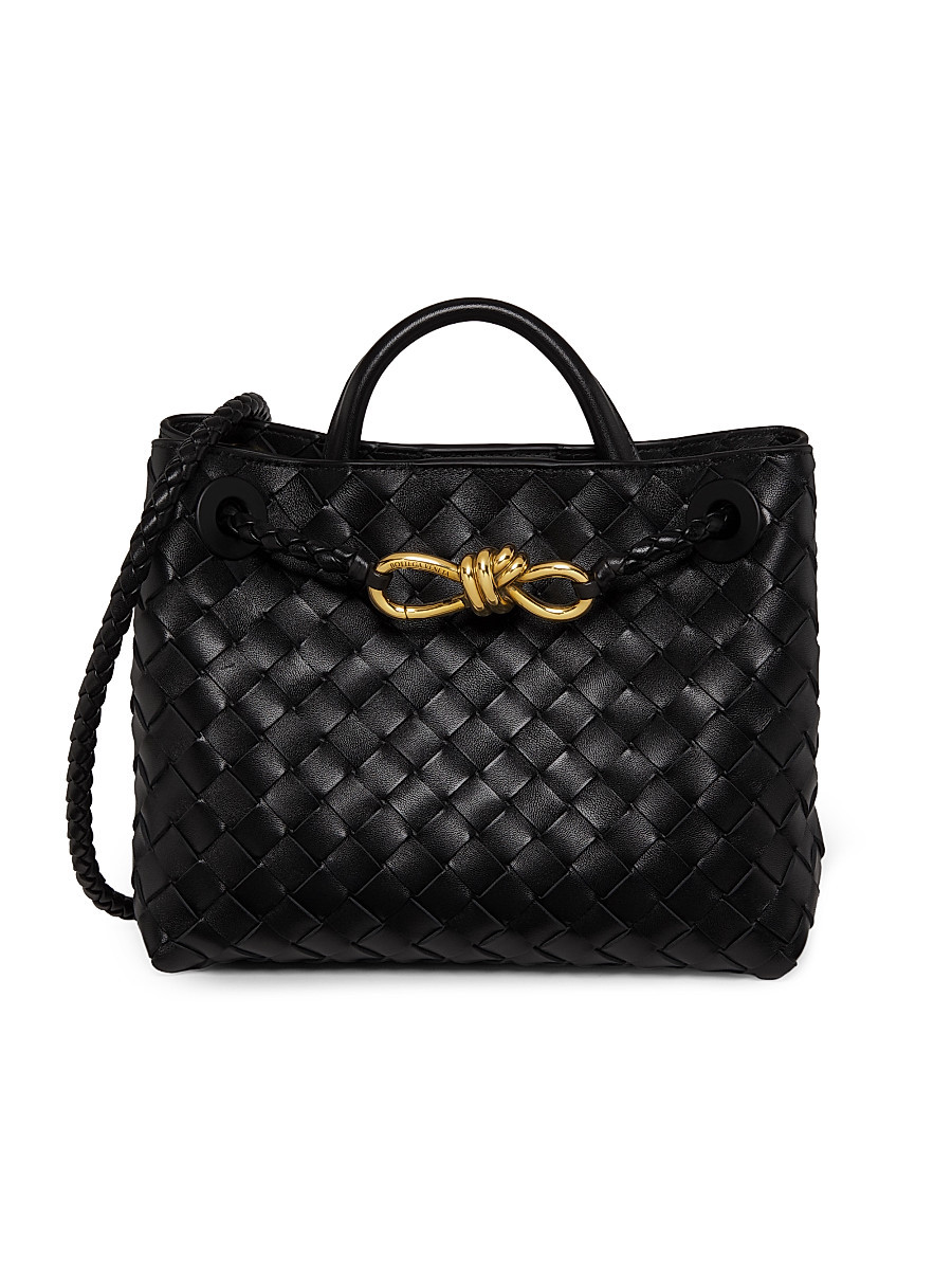 Women's Small Andiamo Intrecciato Leather Top-Handle Bag - Black Brass | Saks Fifth Avenue