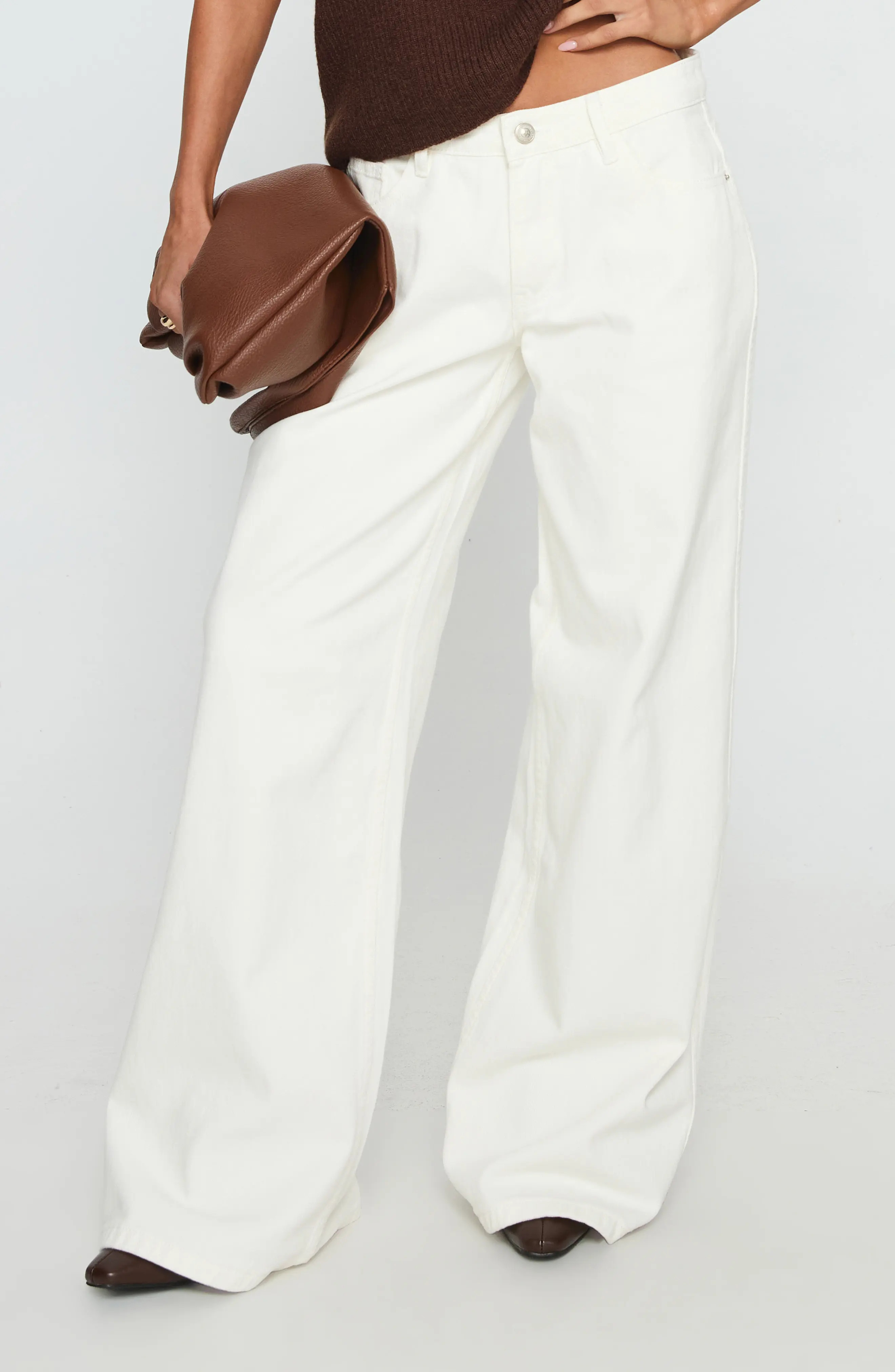 Princess Polly Ramos Low Rise Wide Leg Jeans in White at Nordstrom, Size 10 | Nordstrom
