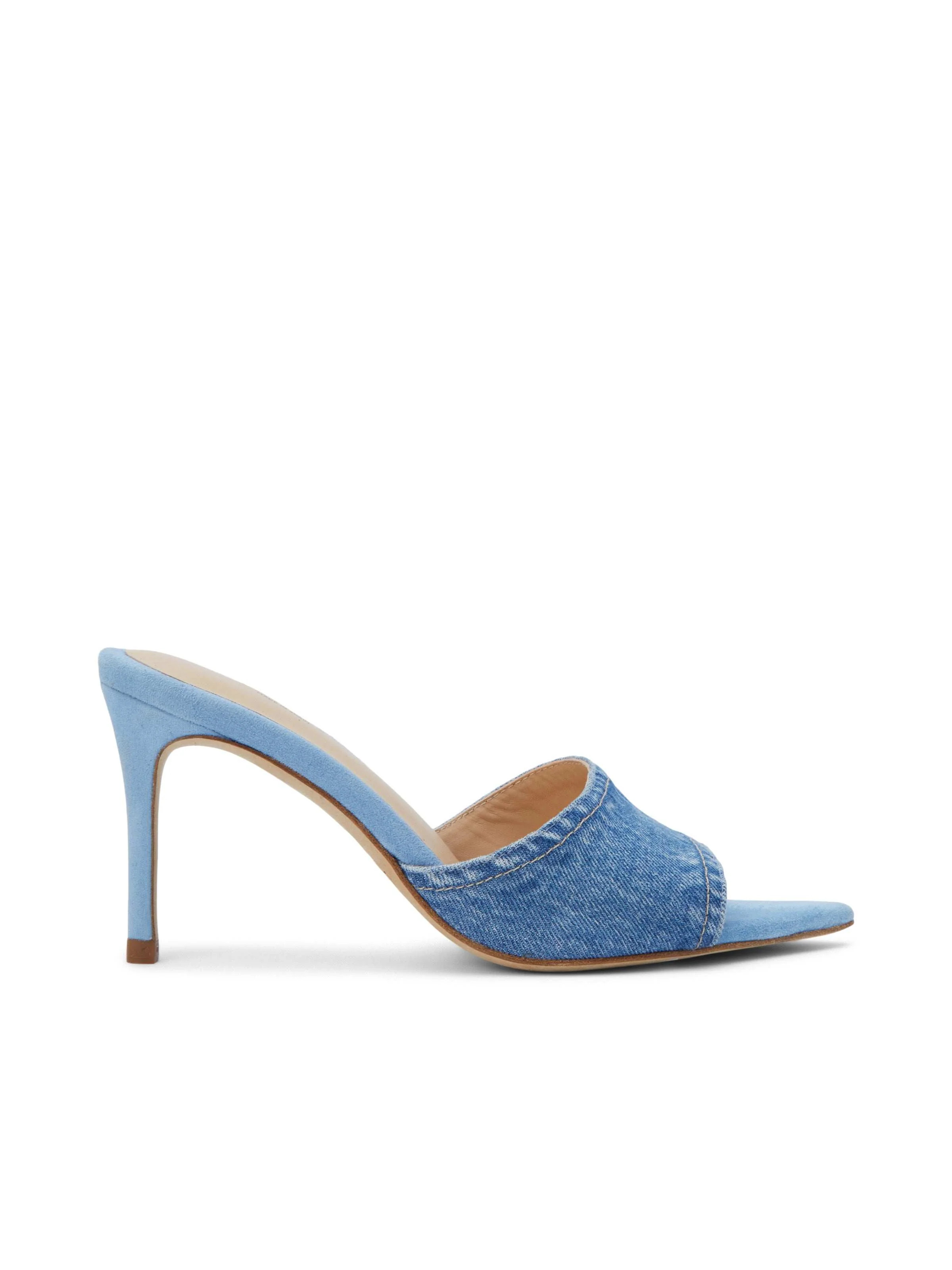 L'AGENCE - Lolita Denim Open-Toe Mule in Light Blue Denim | L'Agence
