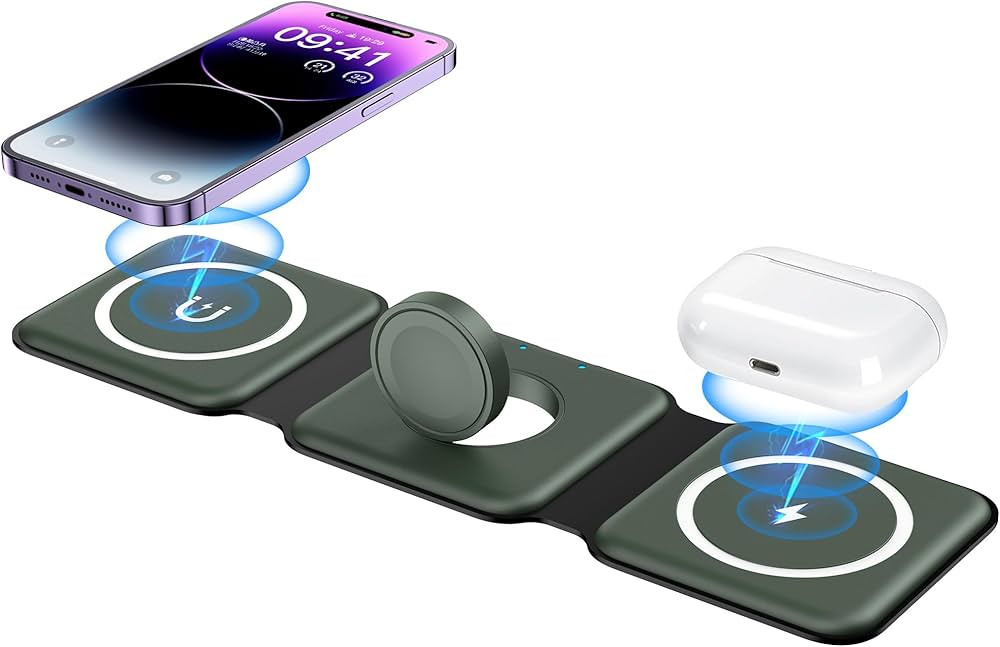 Wireless Charger, Magnetic Foldable 3 in 1 Mag-Safe Charger, Fast Travel Wireless Charging Statio... | Amazon (US)