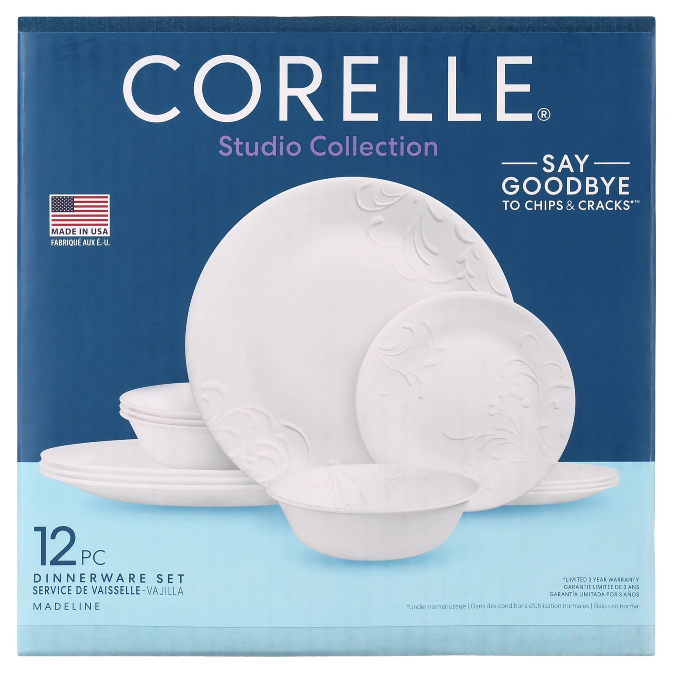 Corelle® Madeline Embossed, 12 Piece, White, Dinnerware Set - Walmart.com | Walmart (US)
