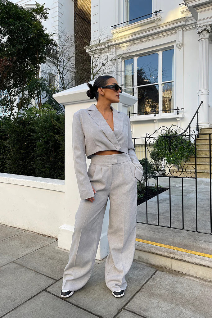 Tailored Premium Wide Leg Trouser Grey | Public Desire