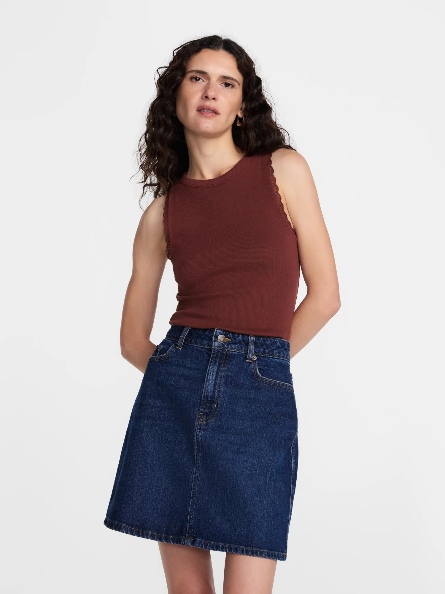 Scenario Women's Ribbed Tank Top with Lace Trim, Sizes XS-XXXL | Walmart (US)