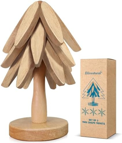 Beech Wood Christmas Tree Trivets - Set of 3 Foldable Hot Pot Table Protectors - Elegant Holiday ... | Amazon (US)