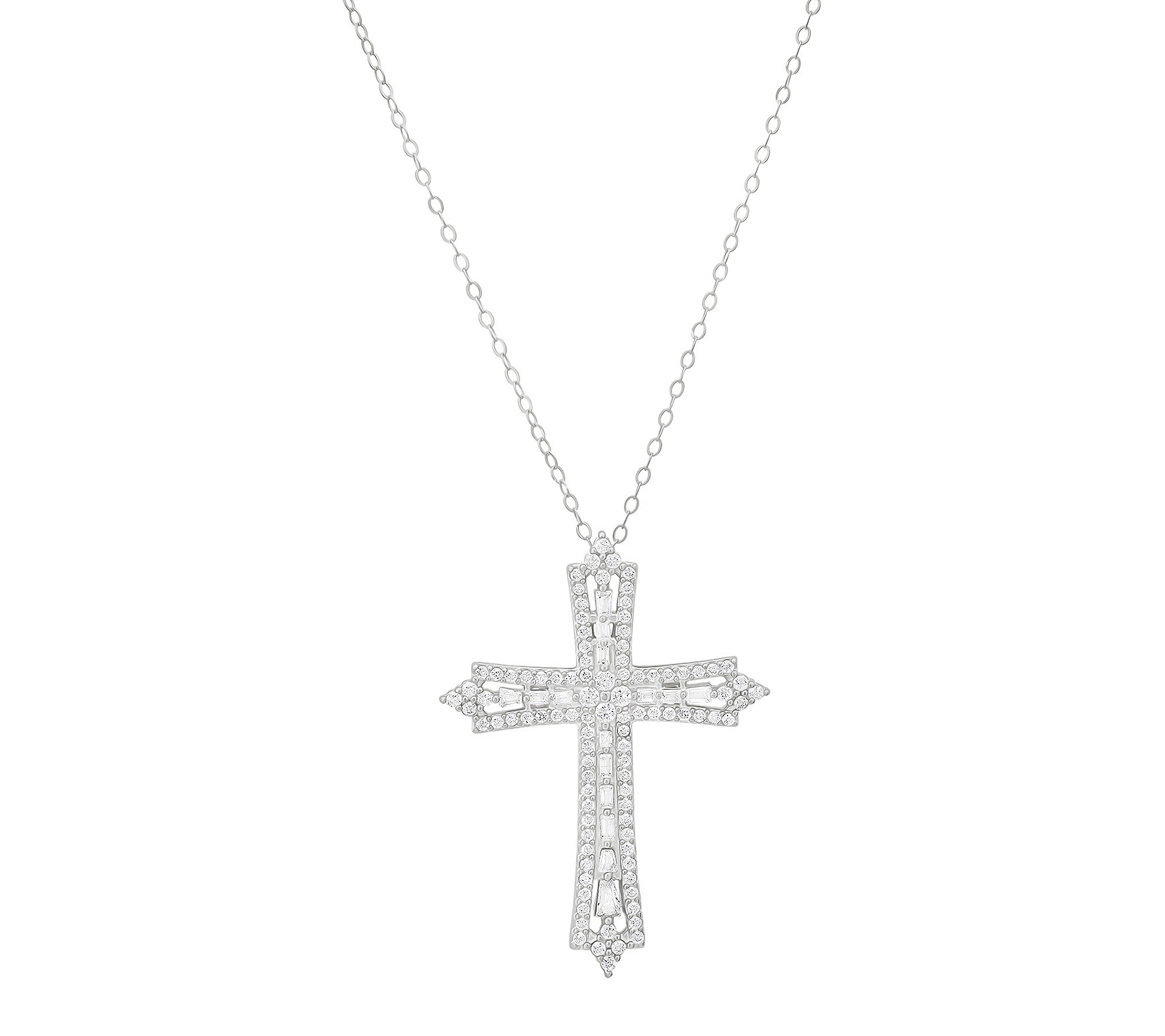 Diamonique Art Deco Cross Pendant w/ Chain, Ste rling Silver | QVC