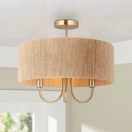 Stephane 3 - Light 17.71'' Shaded Drum Semi Flush Mount with Fabric Accents | Wayfair North America