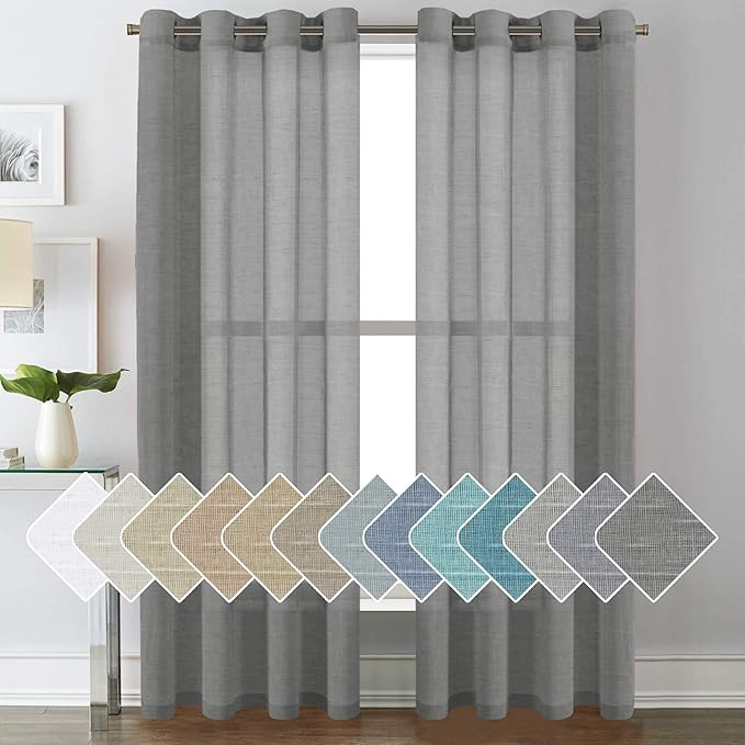 H.VERSAILTEX Open Weave Linen Curtains 84 Inches Long Semi Sheer Charcoal Grey Curtains - Privacy... | Amazon (US)