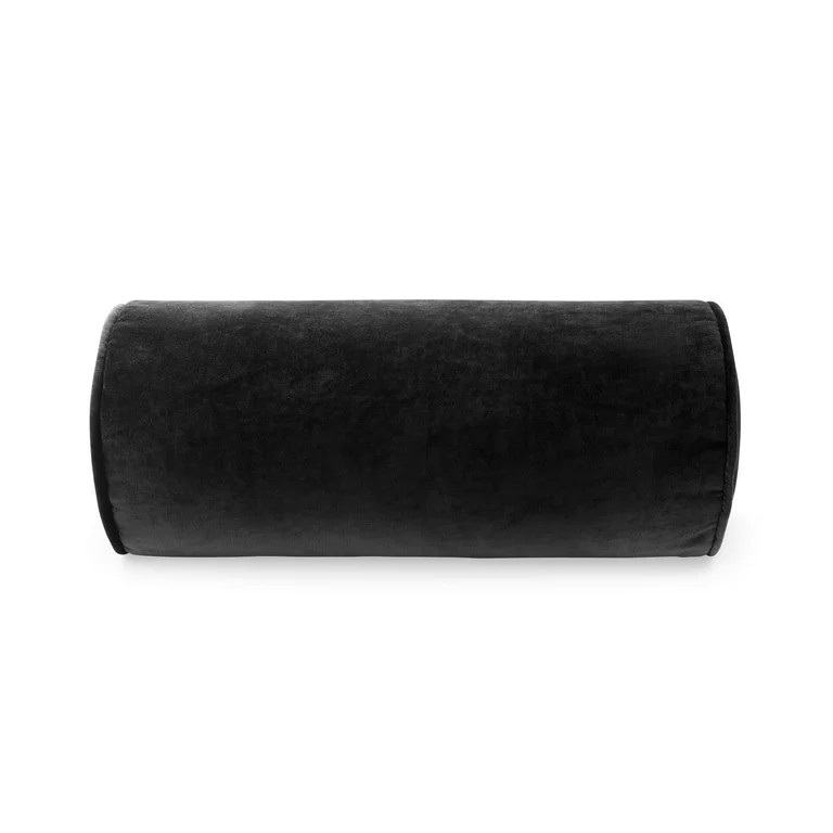 Mainstays 8" x 18" Rich Black Velvet Bolster Polyester Decorative Pillow | Walmart (US)