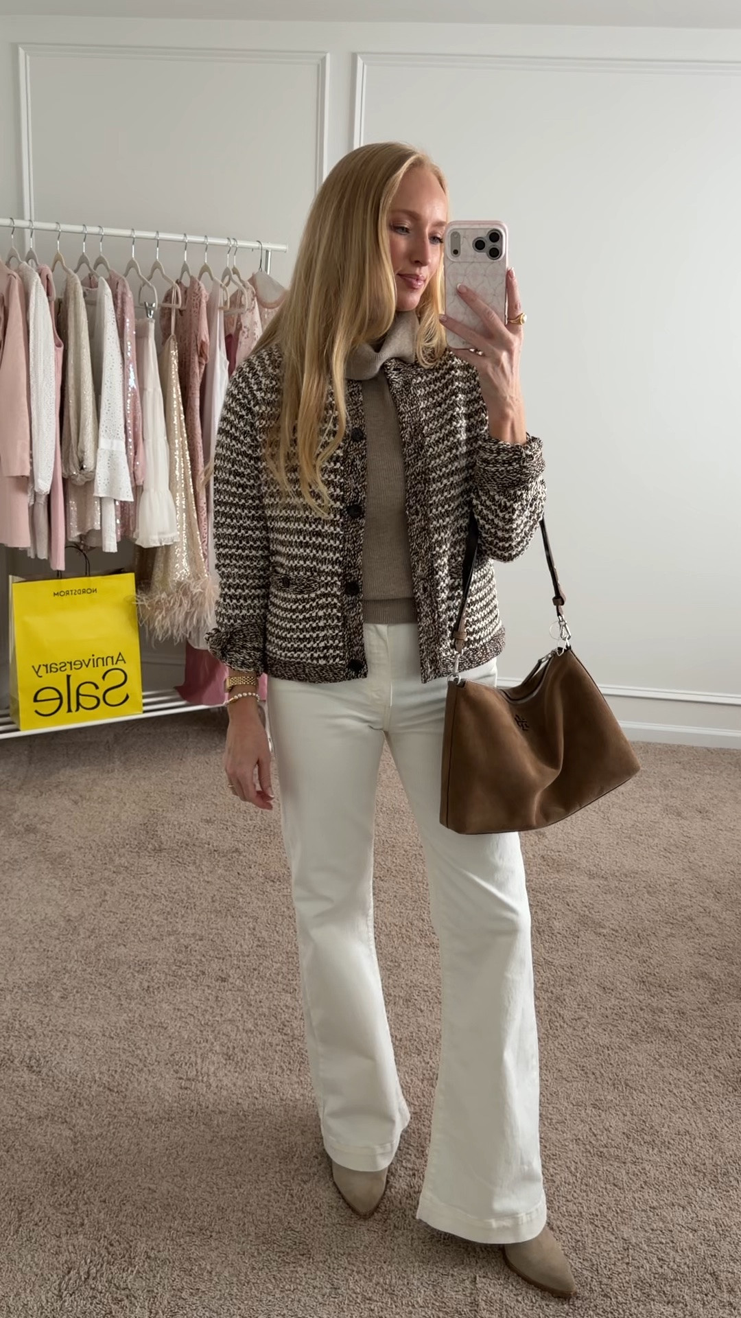 Summer to fall transition outfit that can be worn to the office! Wear without the jacket when it’s warmer. I reordered the jacket in a small I’m wearing a medium here! Jeans are TTS wearing a 27 and sweater is TTS wearing a small 

Nordstrom anniversary sale jeans // fall handbag // NSALE bags // Nordstrom fall bag

#LTKSaleAlert