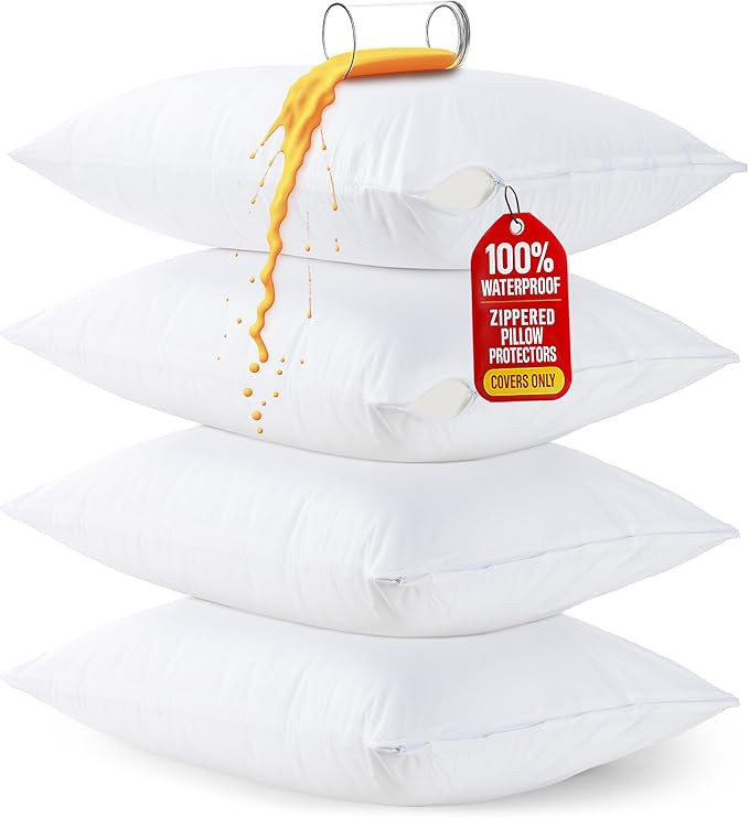 Set of 4 Pillow Protectors with Zipper Queen Size, Bed Bug and Dust Mite Proof Pillow Covers, Ult... | Amazon (US)