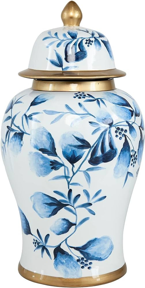 A&B Home Floral Porcelain Ginger Jar - 9.5" Dia. x 18" H - Blue/Gold | Amazon (US)