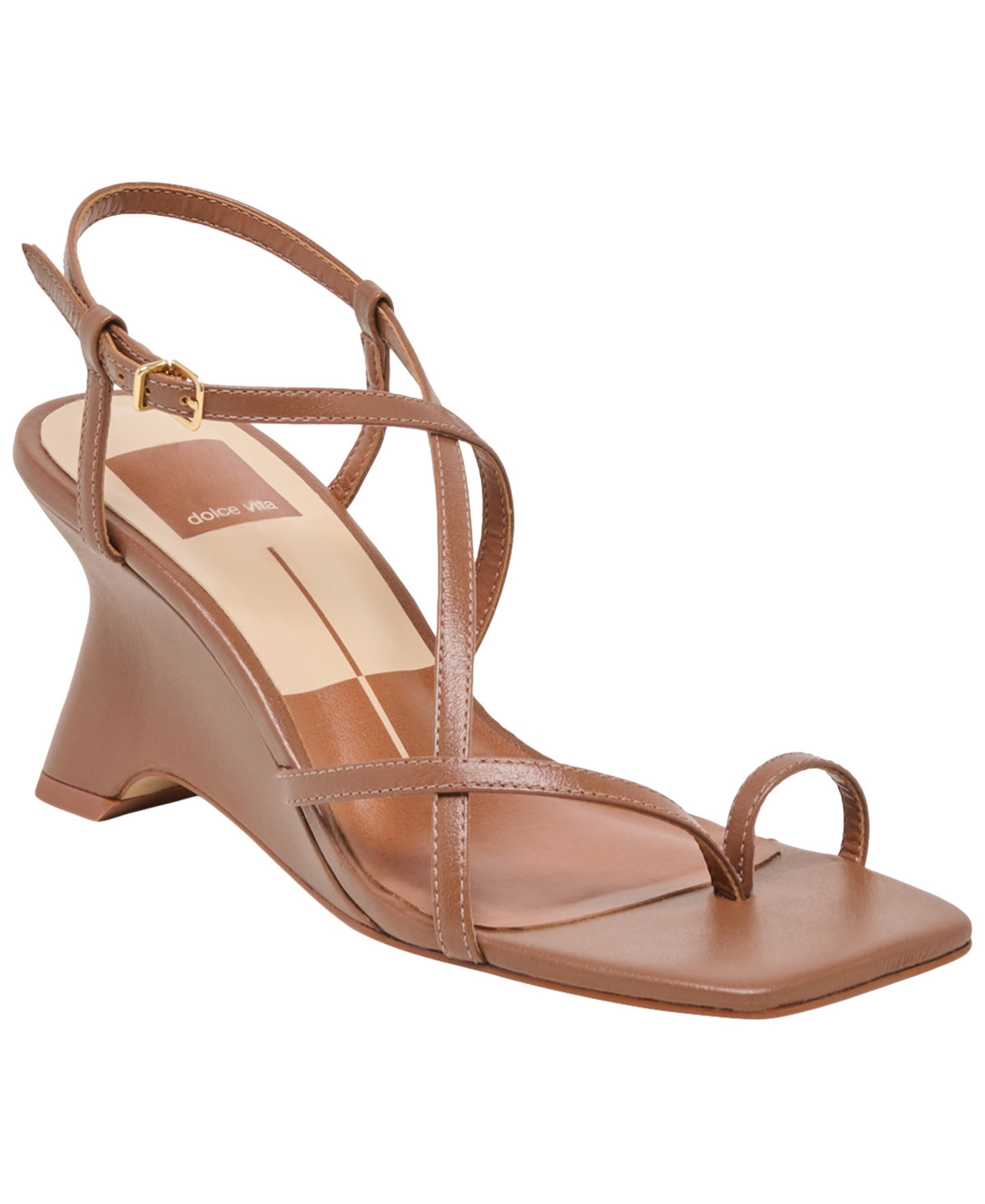 Dolce Vita Women's Aylee Toe Ring Strappy Dressy Wedge Sandals - Cognac Leather | Macy's