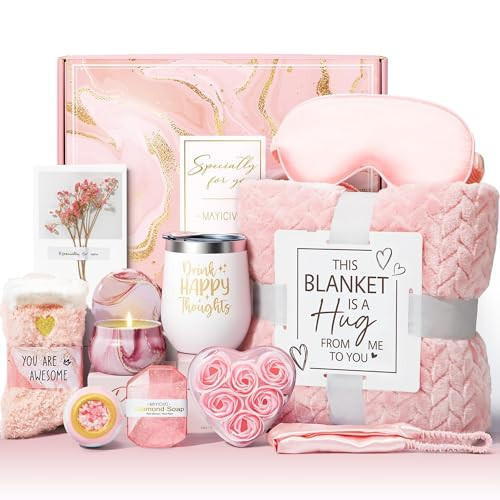 Mothers Day Birthday Gifts for Women Self Care Get Well Soon Gifts, Rose Relaxing Spa Gift Basket Thinking of You Care Package with Flannel Blanket, Unique Gift for Her Mom Wife Grandma Friend Sister | Amazon (US)