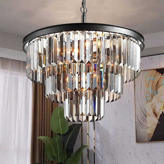 TZOE Luxury Black Smoke Crystal Modern Contemporary Chandeliers Pendant Ceiling Light Fixture 3-T... | Amazon (US)