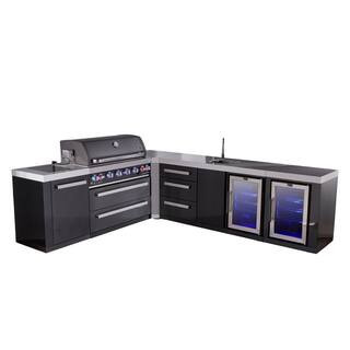 Black 6-Burner 94 in. x 113 in. Outdoor Kitchen with 2 Refrigerators Propane Natural Gas Grill Island in Stainless Steel | The Home Depot