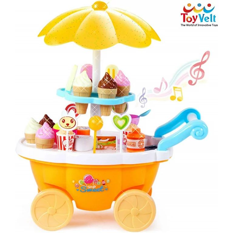 ToyVelt Ice Cream Toy Cart Play Set for Kids - 39-Piece Pretend Play Food - Educational Ice-Cream... | Walmart (US)