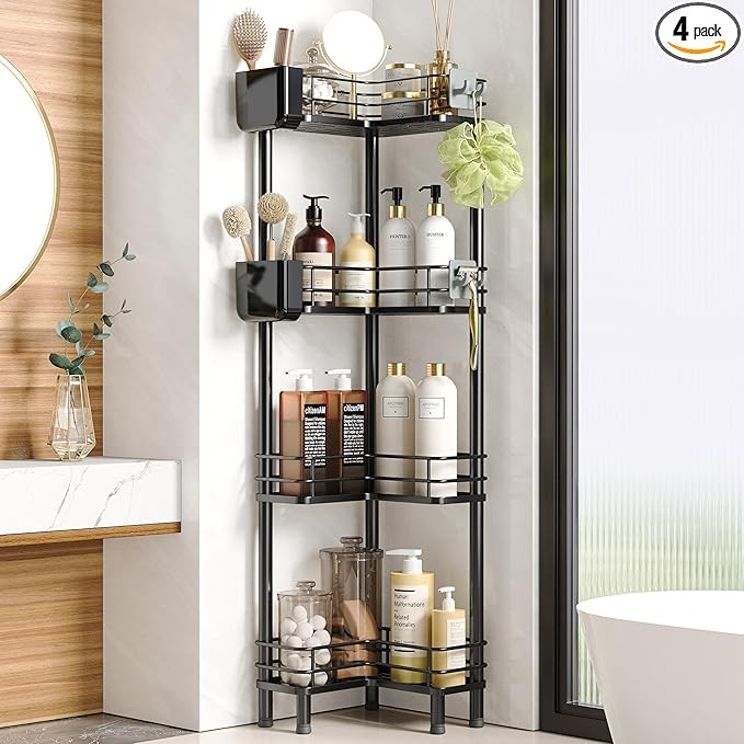 Corner Shower Caddy with Toothbrush Shelves, 4 Tier Standing Rustproof Shower Organizer, Metal Fl... | Amazon (US)