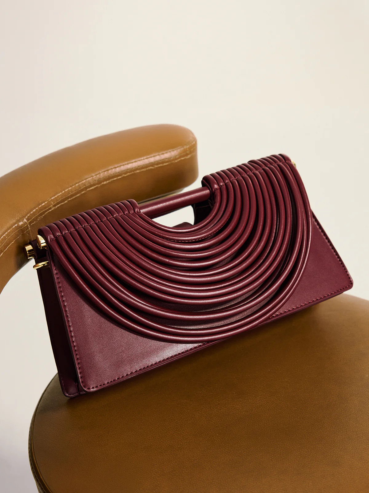Curved Striped Handle PU Leather Bag | Commense