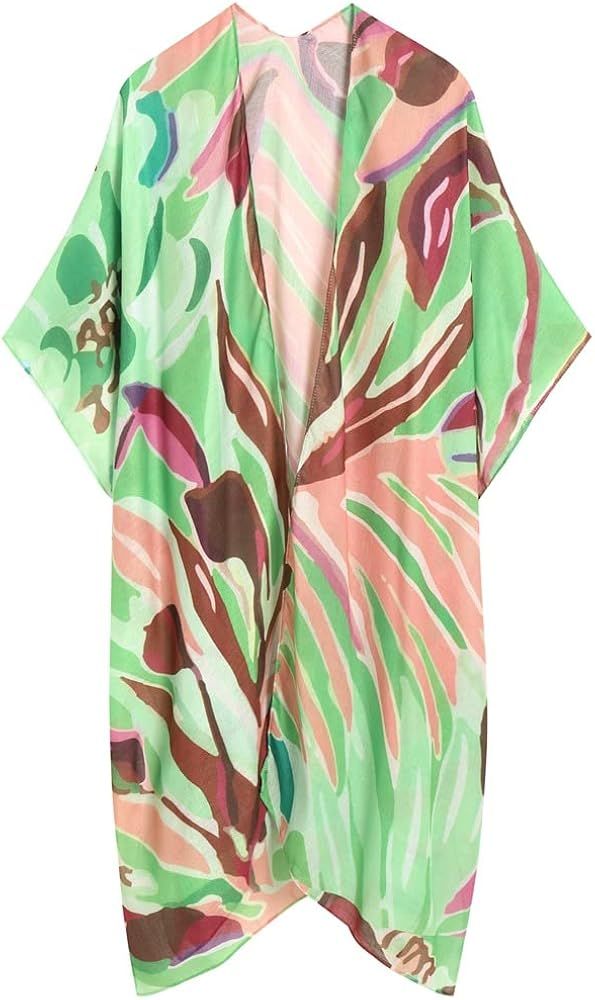 Women's Swimsuit Coverups Beach Cover Up Loose Cardigan Kimono for Swimwear with Floral Print | Amazon (US)