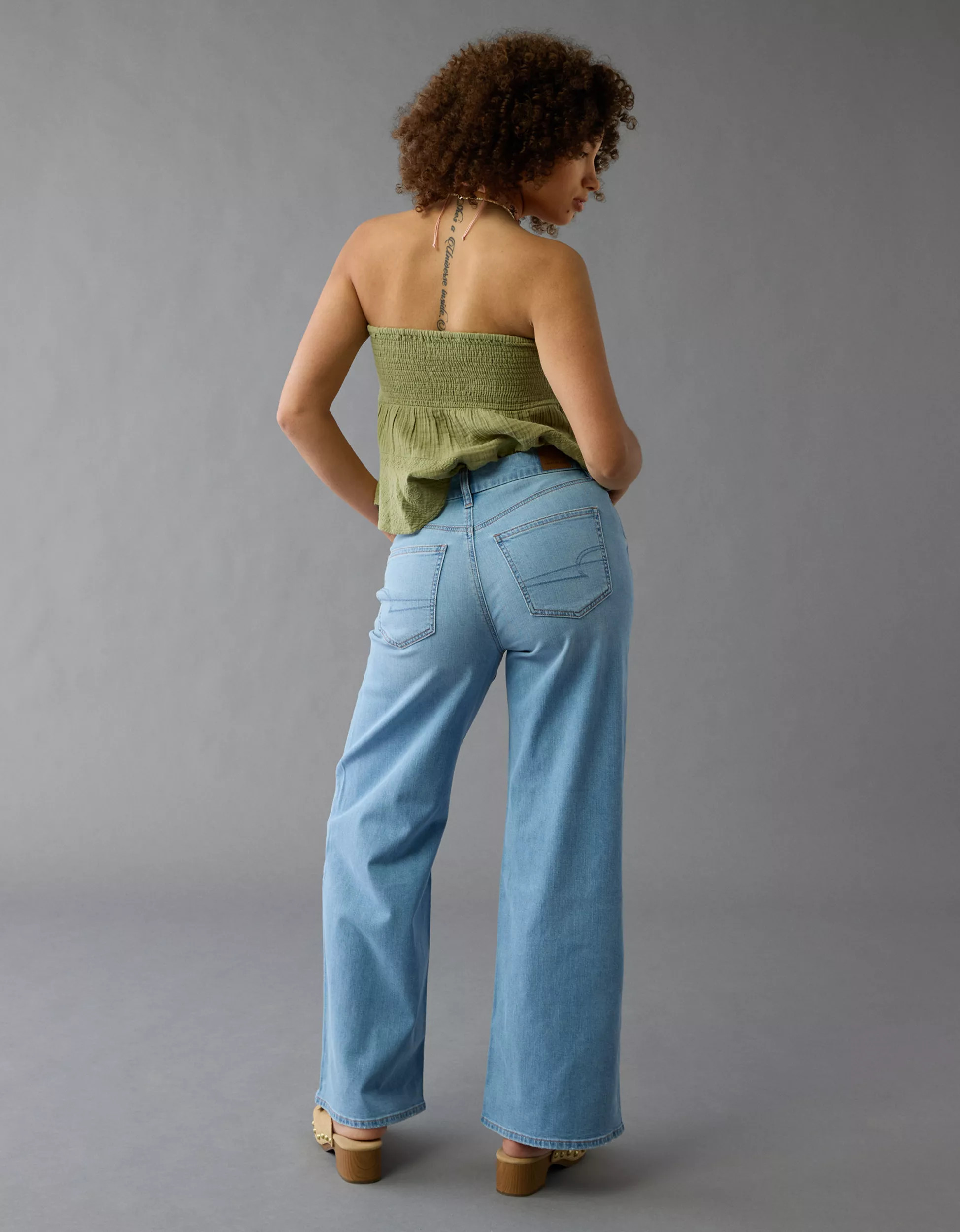 AE Dreamy Drape Stretch Curvy Super High-Waisted Baggy Wide-Leg Jean | American Eagle Outfitters (US & CA)