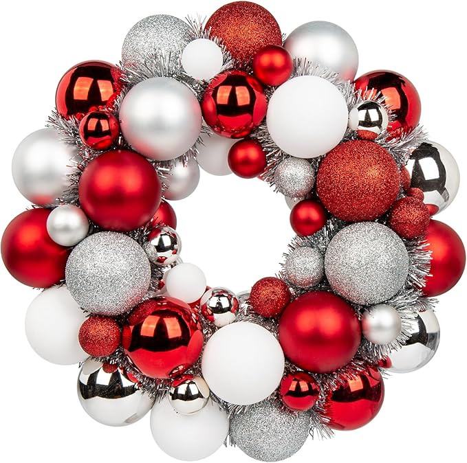 Christmas Ball Wreath 13" Xmas Wreaths Ornaments Glitter Thicken Shatterproof Garland Decoration ... | Amazon (US)