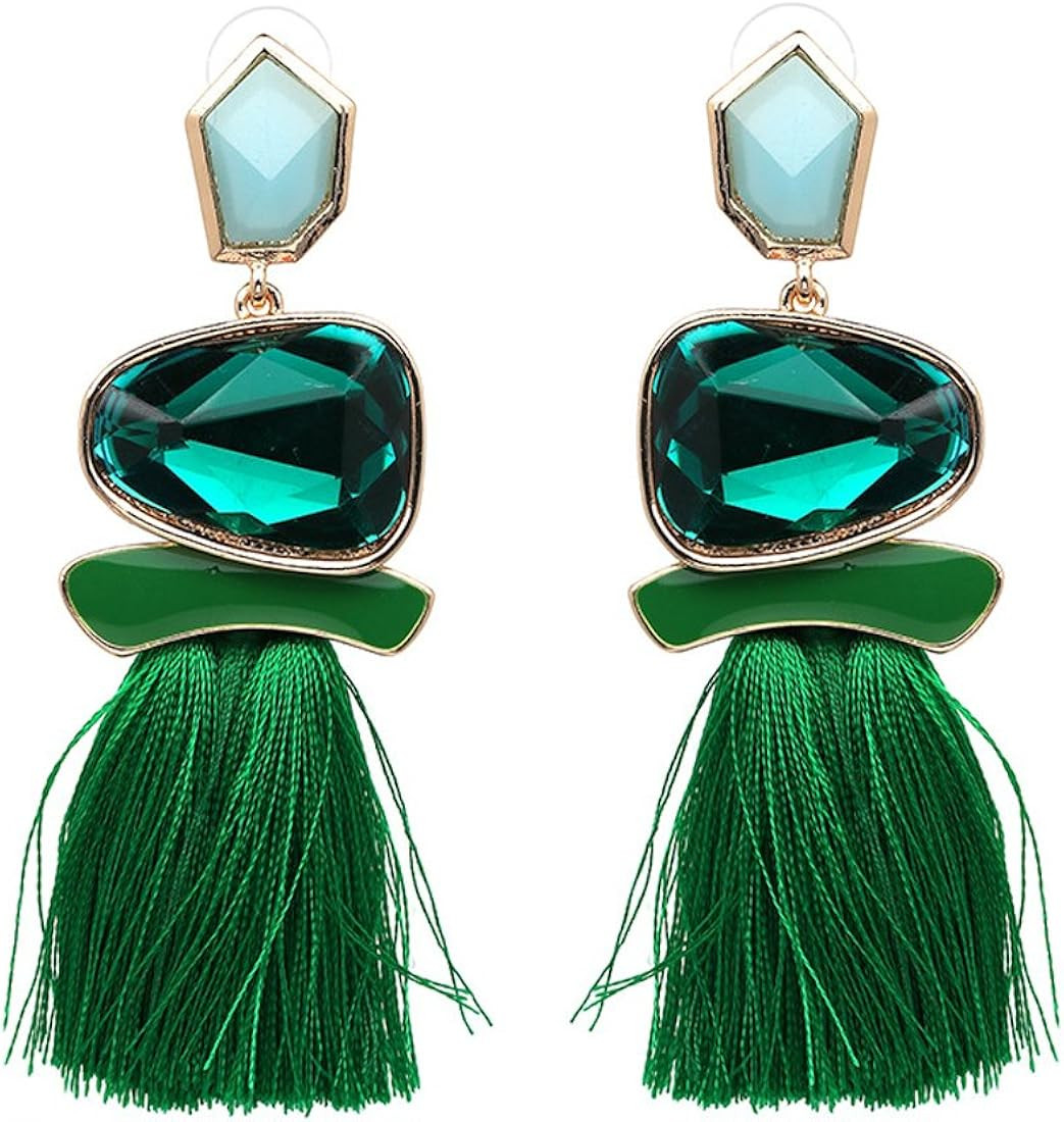 Vintage Drop Dangle Earrings Boho Statement National Style Tassel Earring Rhinestone Rectangle Long  | Amazon (US)