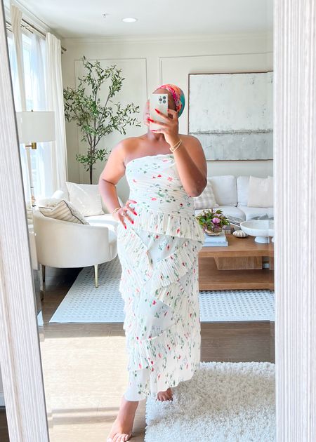 Another strapless dress that I found that is perfect for Mother’s Day or a summer wedding. The pleats and the ruffles make it super fun and flattering. Midsize dress , curvy style . It’s no longer available online but it’s in stores so I shared similar here 

#LTKwedding #LTKSeasonal #LTKmidsize