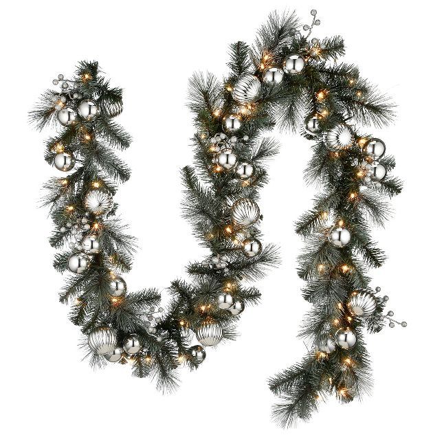 National Tree Company 9 ft. Frosted Silver Pine Garland with Clear Lights | Target
