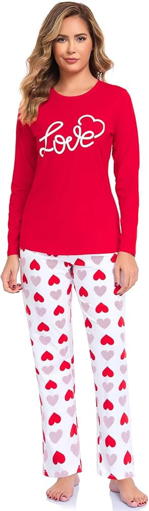 EISHOPEER Women's 2 Piece Cotton Long Sleeve Pajamas Set Cute Print Top and Pants Pjs Loungewear ... | Amazon (US)