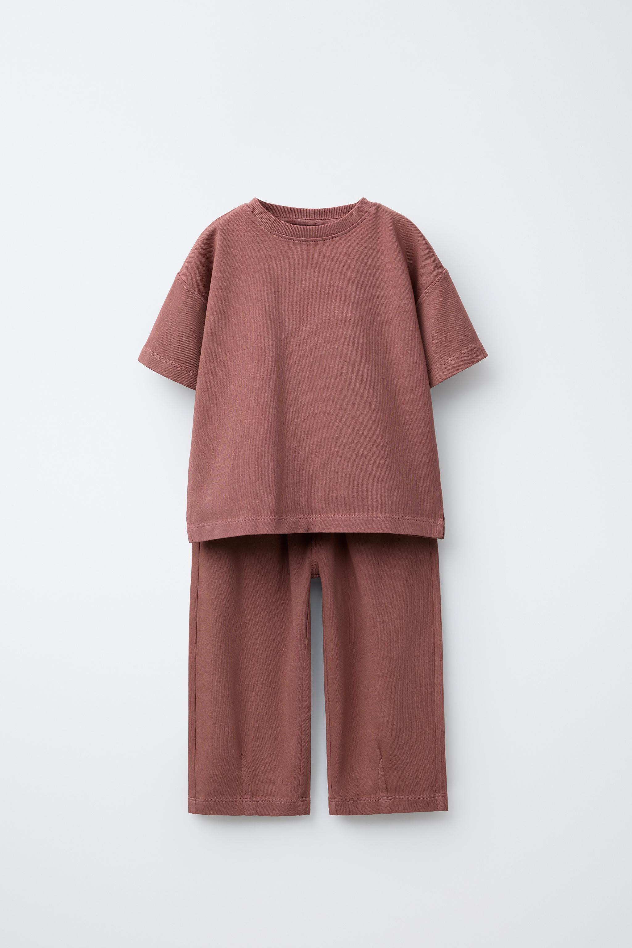 PLAIN WIDE LEG T-SHIRT AND PANTS SET | Zara US