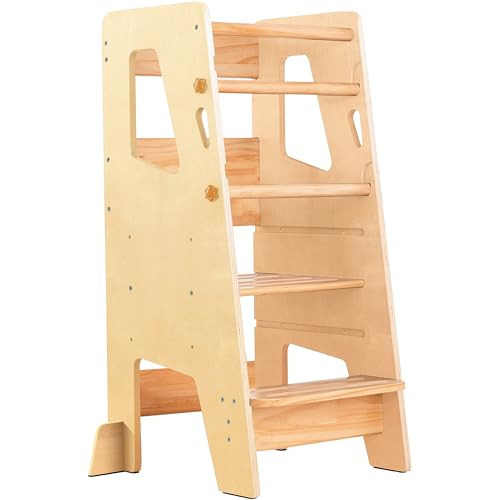 OCODILE Toddler Standing Tower - Adjustable Height Toddler Kitchen Stool Helper - Ideal Kids Kitchen Step Stool for Learning New Skills - Extra Secure with Safety Feet - Varnished | Amazon (US)