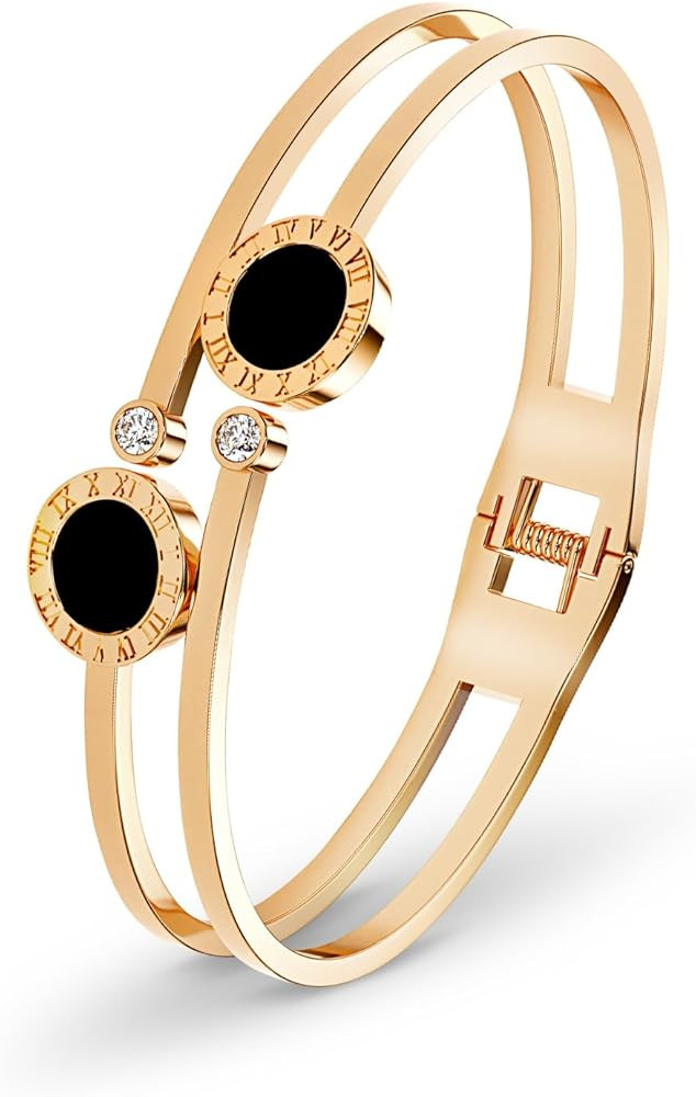 14K Gold Plated Cuff Bangle Bracelet for Women Men, Roman Numeral Bangle Bracelet Jewelry Gift Da... | Amazon (US)