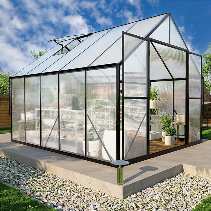 8x10 FT Greenhouse for Outdoors, Polycarbonate Green House with Adjustable Roof Vent and Rain Gut... | Amazon (US)
