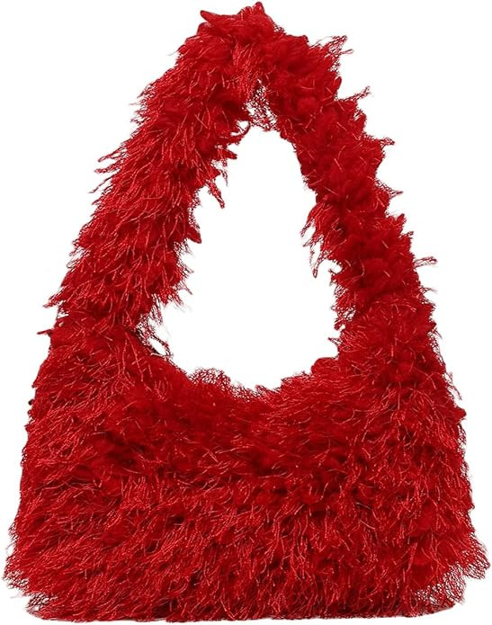 Verdusa Women's Faux Fur Fuzzy Hobo Bag Furry Handbag Purse | Amazon (US)