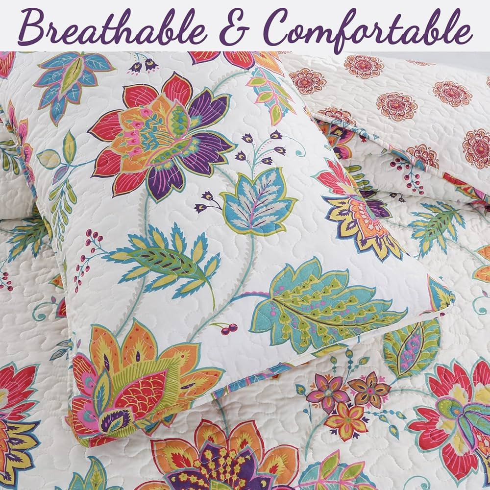 Cozy Line Home Fashions Floral Rainbow Gypsy Blooms 3-Piece Multi-Color Pink Purple Blue Green Or... | Amazon (US)