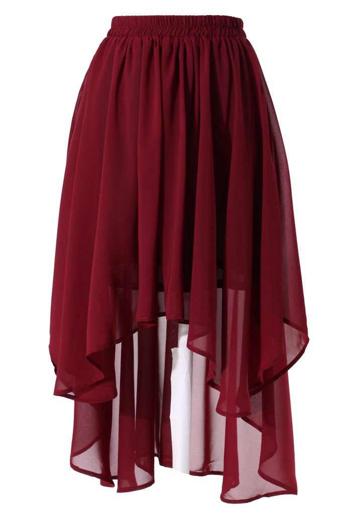 Wine Red Asymmetric Waterfall Skirt | Chicwish