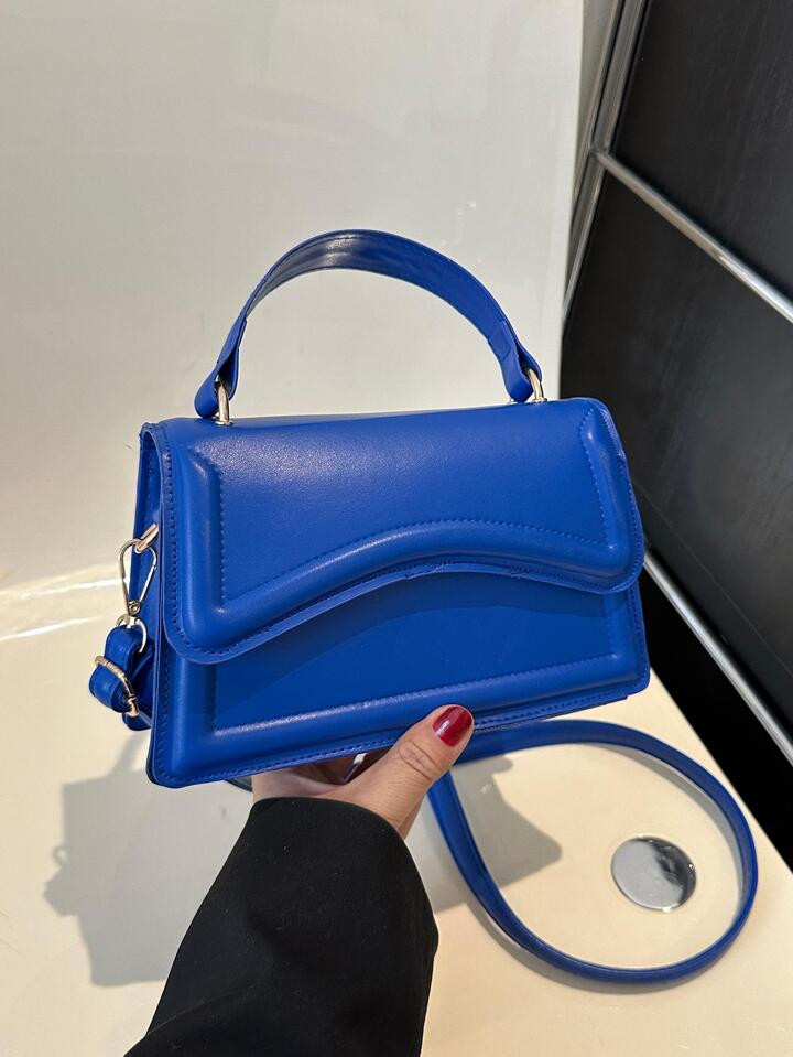 Minimalist Flap Square Bag Top Handle Blue | SHEIN