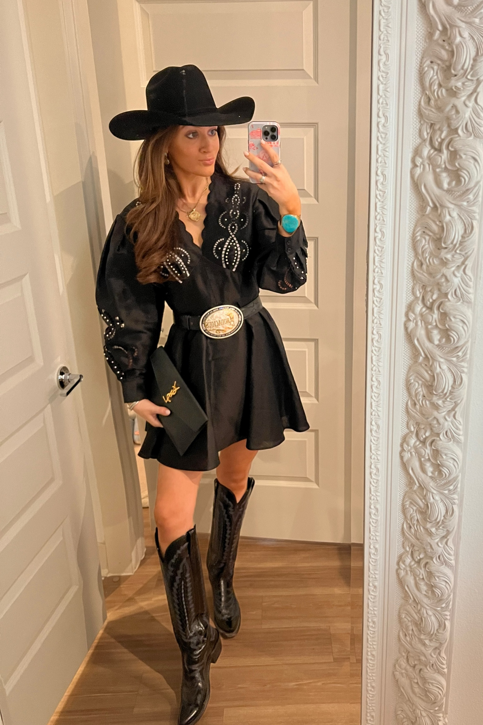 Love this feminine yet western dress from Maje! Now on sale!! Linen material makes it light enough for the Texas heat! I accessorized with western accents for a western themed benefit tonight… but can also dress up with heels or down with sneakers. Sized up for length. 