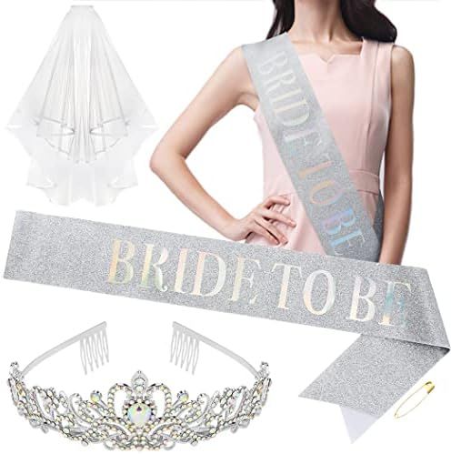 CURASA Bachelorette Party Decorations,Bride To Be Tiara & Bride To Be Sash and Veil, Bridal Showe... | Amazon (US)