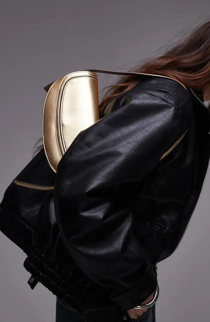 Stefan Metallic Faux Leather Half Moon Shoulder Bag | Nordstrom