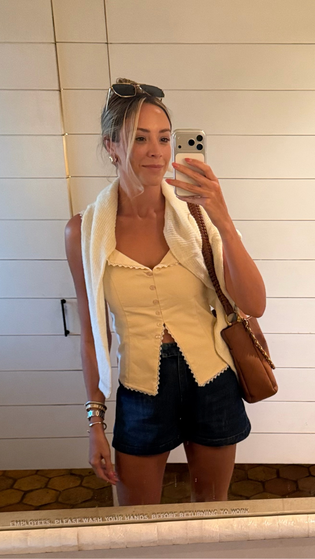 Small top, 28 bottom, medium sweater! Top is a reformation dupe ($168 vs $30 and they’re IDENTICAL, I bought the real one and the dupe and sent back the real because it was so identical🤪)!! There’s no stretch in the top so I’d size up if between sizes!

#LTKTall #LTKFindsUnder50 #LTKSaleAlert