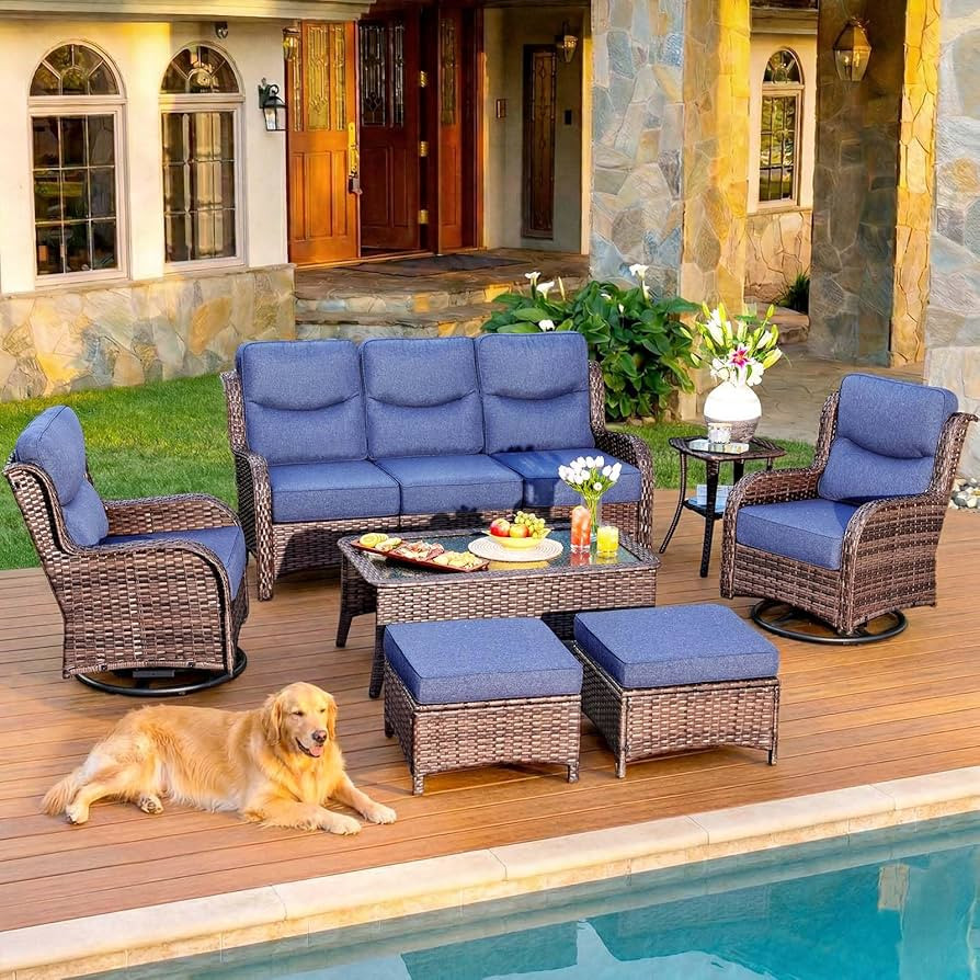HILLGA 7-Piece Luxury Patio Furniture Set with 6" Thick Cushions, Weather-Resistant Wicker High B... | Amazon (US)