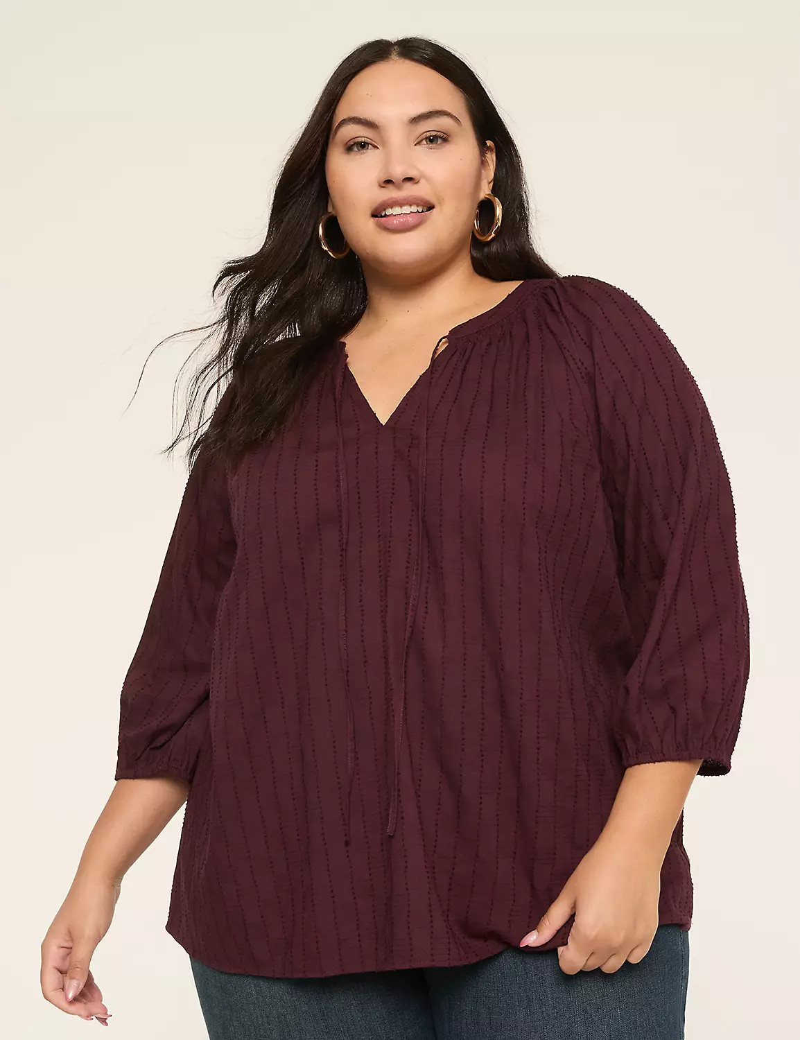 Swing 3/4-Sleeve Split-Neck Popover Blouse | LaneBryant | Lane Bryant (US)